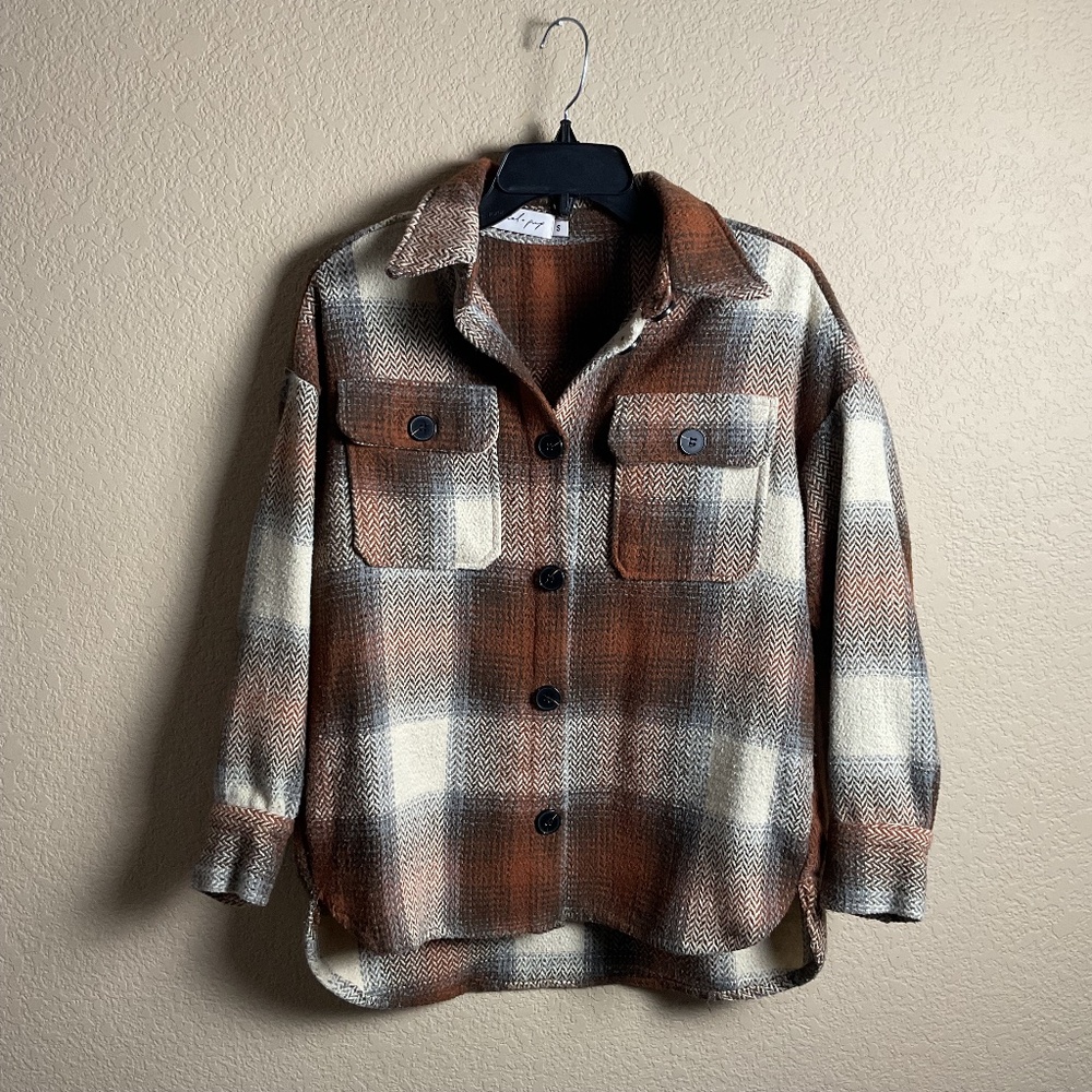 Petal & Pup‎ Womens Small Oversized Boxy Plaid Long Sleeve Button Up Jacket